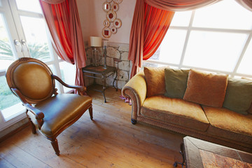 Reception in small boutique hotel with vintage furniture