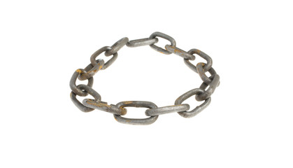 Metal chain ring on a white background
