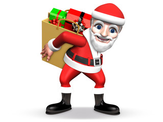 3d santa carrying gifts in the paper-bag on his back