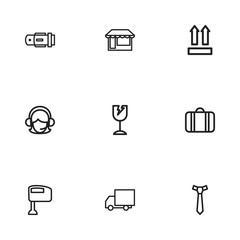 Set Of 9 Editable Trade Outline Icons. Includes Symbols Such As Store, Tie, Belt And More. Can Be Used For Web, Mobile, UI And Infographic Design.