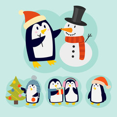 Penguin christmas vector illustration character cartoon funny cute animal antarctica polar beak pole winter bird.