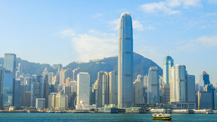 Fototapeta na wymiar HONG KONG, HONG KONG - DECEMBER 10: sea front view with luxurious buildings in Hong Kong on December 10, 2016