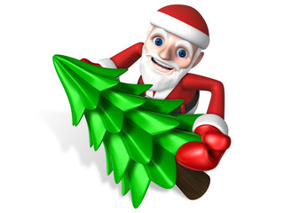 3d santa holding tree for christmas in his hands