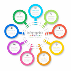 Obraz premium Infographic design elements for your business data with 9 options, parts, steps, timelines or processes. Paper style, Vector Illustration.