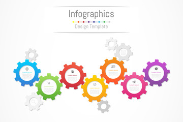 Infographic design elements for your business data with 7 options, parts, steps, timelines or processes. Gear wheel concept, Vector Illustration.