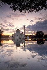 Breathtaking sunrise views with As-Salam Mosque, Puchong, Malaysia. Charming Islamic architecture.