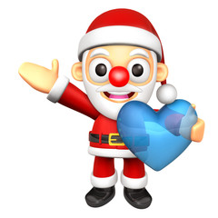 The Santa Mascot is holding a big Heart. 3D Christmas Character Design Series.