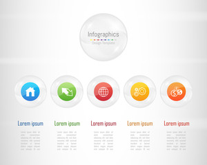 Infographic design elements for your business data with 5 options, parts, steps, timelines or processes. Transparent glass sphere concept, Vector Illustration.