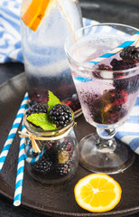 Organic food concept with ripe blackberries