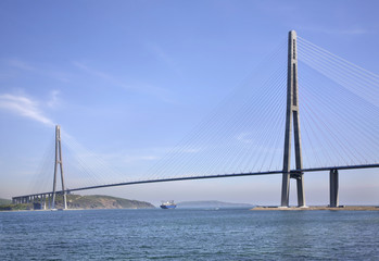 Fototapeta na wymiar Russian bridge in Vladivostok. Russia