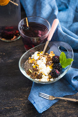 Organic food concept with ripe blackberries