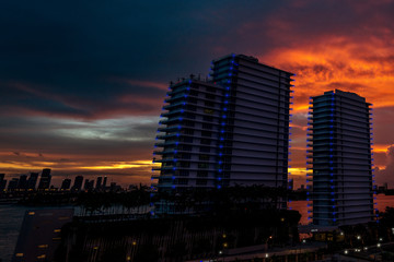 Miami Hotels against Sunset Skyline