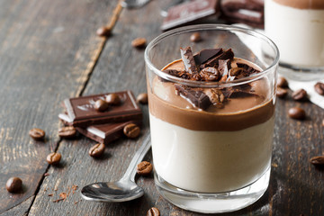 Coffee panna cotta with chocolate sauce