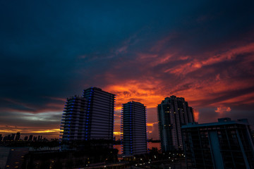 Miami Hotels against Sunset Sky