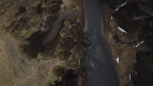 Overhead aerial, river in Iceland
