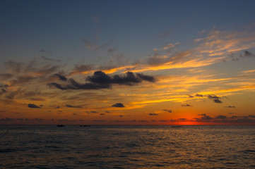 Amazing sea sunset, the sun, waves, clouds