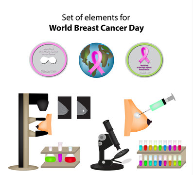 A set of elements for World Breast Cancer Day. Mammography. Infographics. Vector illustration on isolated background.