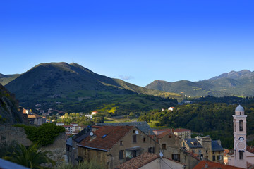 Fototapeta na wymiar View on Corte from Point Belvedere, Corsica, France