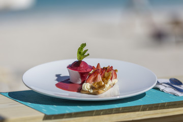 Detail lunch, dessert from Orient Bay in Saint Martin