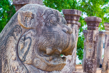 Fototapeta na wymiar Polonnaruwa Ancient Granite Columns. Polonnaruwa Is The Second Most Ancient Of Sri Lankas Kingdoms