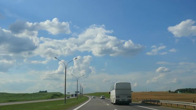 time lapse driving a car on a fast paced motorway in travel.