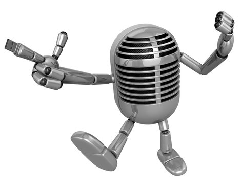 3D Classic microphone is connected to a USB memory stick fingertips. 3D Classic Microphone Robot Character Series.