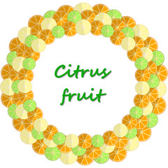 Round frame from slices of orange, lime and lemon.