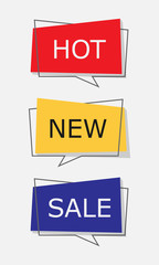Geometric banner tag flat design vector illustration with Hot, New and Sale text