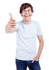 Guy showing thumbs up sign