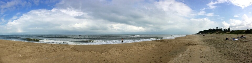 A View of the wide beach in Hội An during a cloud day, Vietnam