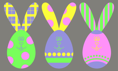 Easter eggs and easter bunny icon set. Colorful vector illustration.