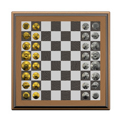 3d two color chessmans on the chessboard