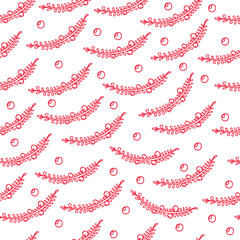 Cranberry hand drawn seamless pattern. North berry vector art for background