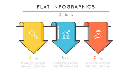 Flat style 3 steps timeline infographic template. Thin line business presentation concept.