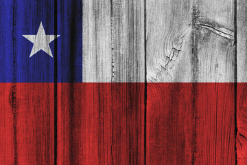 Chile flag painted on wooden wall for background