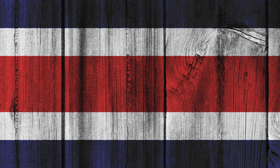 Costa Rica flag painted on wooden wall for background