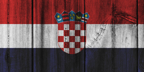 Croatia flag painted on wooden wall for background
