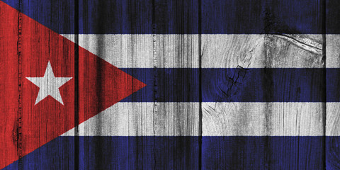 Cuba flag painted on wooden wall for background