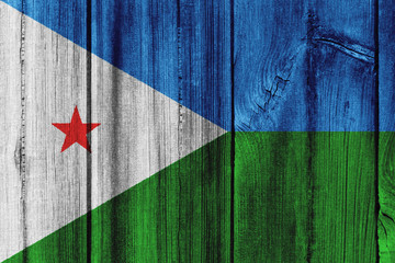 Djibouti flag painted on wooden wall for background