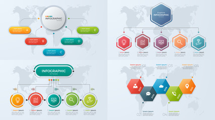 Set of presentation business infographic templates with 5 options.