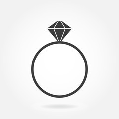 Ring with diamond. Vector icon. 