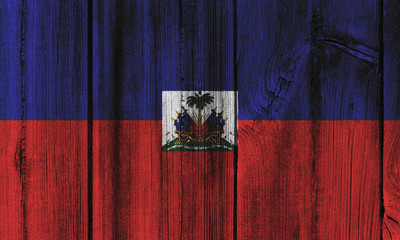 Haiti flag painted on wooden wall for background