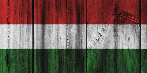 Hungary flag painted on wooden wall for background