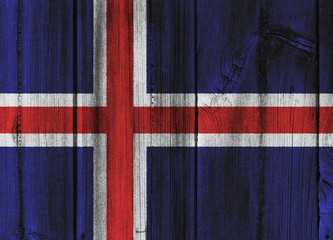 Iceland flag painted on wooden wall for background