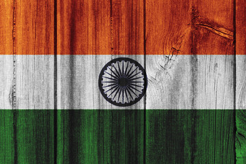India flag painted on wooden wall for background