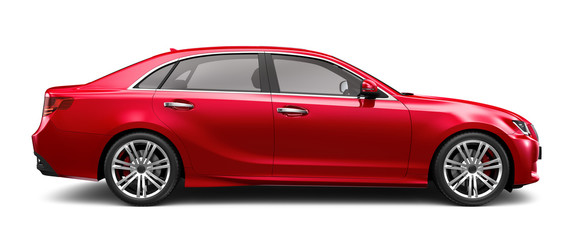 Red executive car on white - side angle 