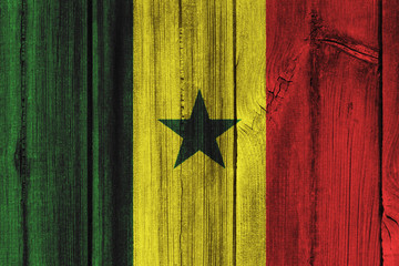 Senegal flag painted on wooden wall for background