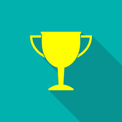 Trophy cup icon. Award and win symbol in flat style with long shadow. Vector illustration.