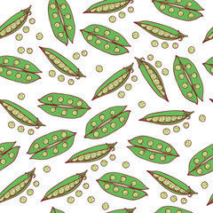 Peas seamless pattern. Vector graphic art background with vegetables