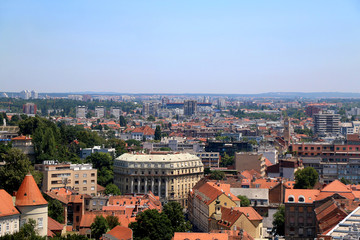 Fototapeta na wymiar Picturesque buildings in Downtown Zagreb. Aerial view.